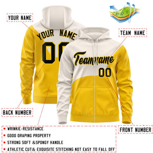 Custom Cream Gold Color Block Varsity Full-Zip Letterman Wave Hoodie Jacket