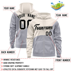 Custom Cream Gray Color Block Varsity Full-Zip Letterman Wave Hoodie Jacket