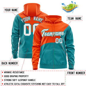 Custom Orange Aqua Color Block Varsity Full-Zip Letterman Wave Hoodie Jacket