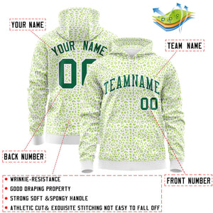 Custom White Neon Green Varsity Full-Zip Letterman Leopard Print Hoodie Jacket