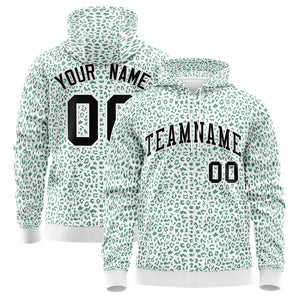 Custom White Kelly Green Varsity Full-Zip Letterman Leopard Print Hoodie Jacket