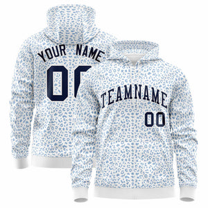 Custom White Light Blue Varsity Full-Zip Letterman Leopard Print Hoodie Jacket