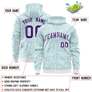 Custom White Teal Varsity Full-Zip Letterman Leopard Print Hoodie Jacket