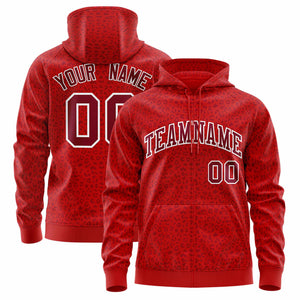 Custom Red Crimson Varsity Full-Zip Letterman Leopard Print Hoodie Jacket