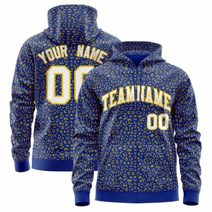 Custom Royal Gold Varsity Full-Zip Letterman Leopard Print Hoodie Jacket