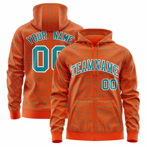 Custom Orange Aqua Varsity Full-Zip Letterman Leopard Print Hoodie Jacket