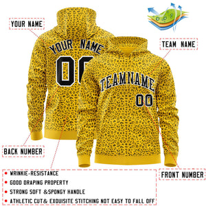 Custom Gold Black Varsity Full-Zip Letterman Leopard Print Hoodie Jacket