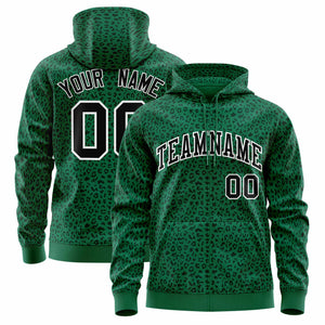 Custom Kelly Green Black Varsity Full-Zip Letterman Leopard Print Hoodie Jacket