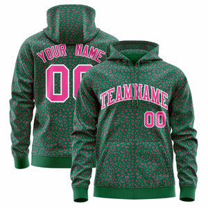 Custom Kelly Green Pink Varsity Full-Zip Letterman Leopard Print Hoodie Jacket