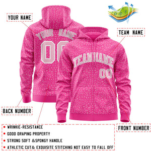 Custom Pink Light Pink Varsity Full-Zip Letterman Leopard Print Hoodie Jacket