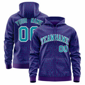 Custom Purple Teal Varsity Full-Zip Letterman Leopard Print Hoodie Jacket