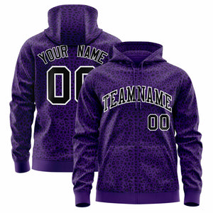 Custom Purple Black Varsity Full-Zip Letterman Leopard Print Hoodie Jacket