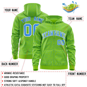 Custom Neon Green Powder Blue Varsity Full-Zip Letterman Leopard Print Hoodie Jacket