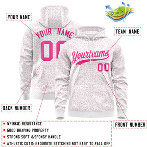 Custom White Pink Varsity Full-Zip Letterman Leopard Print Hoodie Jacket