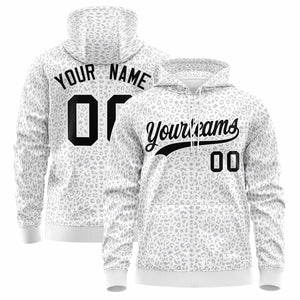 Custom White Black Varsity Full-Zip Letterman Leopard Print Hoodie Jacket