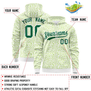 Custom White Neon Green Varsity Full-Zip Letterman Leopard Print Hoodie Jacket