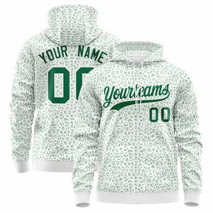 Custom White Kelly Green Varsity Full-Zip Letterman Leopard Print Hoodie Jacket