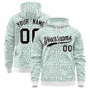 Custom White Kelly Green Varsity Full-Zip Letterman Leopard Print Hoodie Jacket