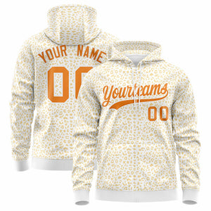 Custom White Orange Varsity Full-Zip Letterman Leopard Print Hoodie Jacket