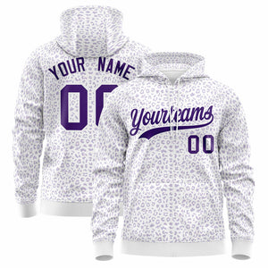 Custom White Purple Varsity Full-Zip Letterman Leopard Print Hoodie Jacket