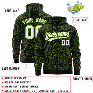 Custom Black Neon Green Varsity Full-Zip Letterman Leopard Print Hoodie Jacket