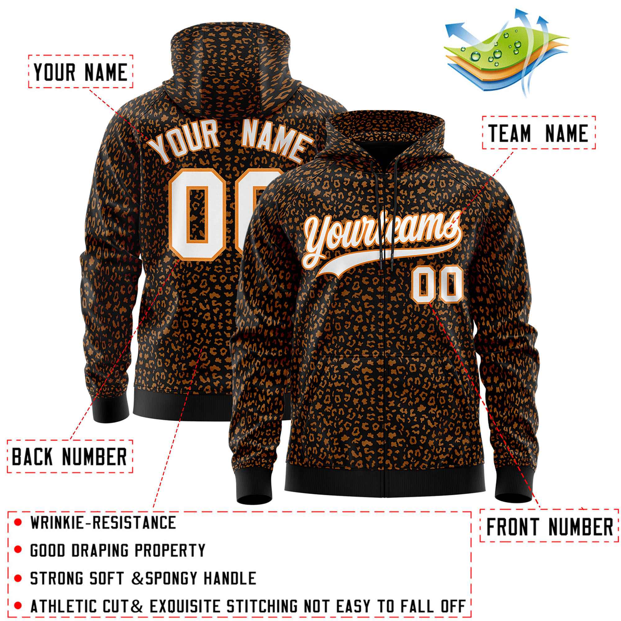 Custom Pink Powder Blue Varsity Full-Zip Letterman Leopard Print Hoodie Jacket