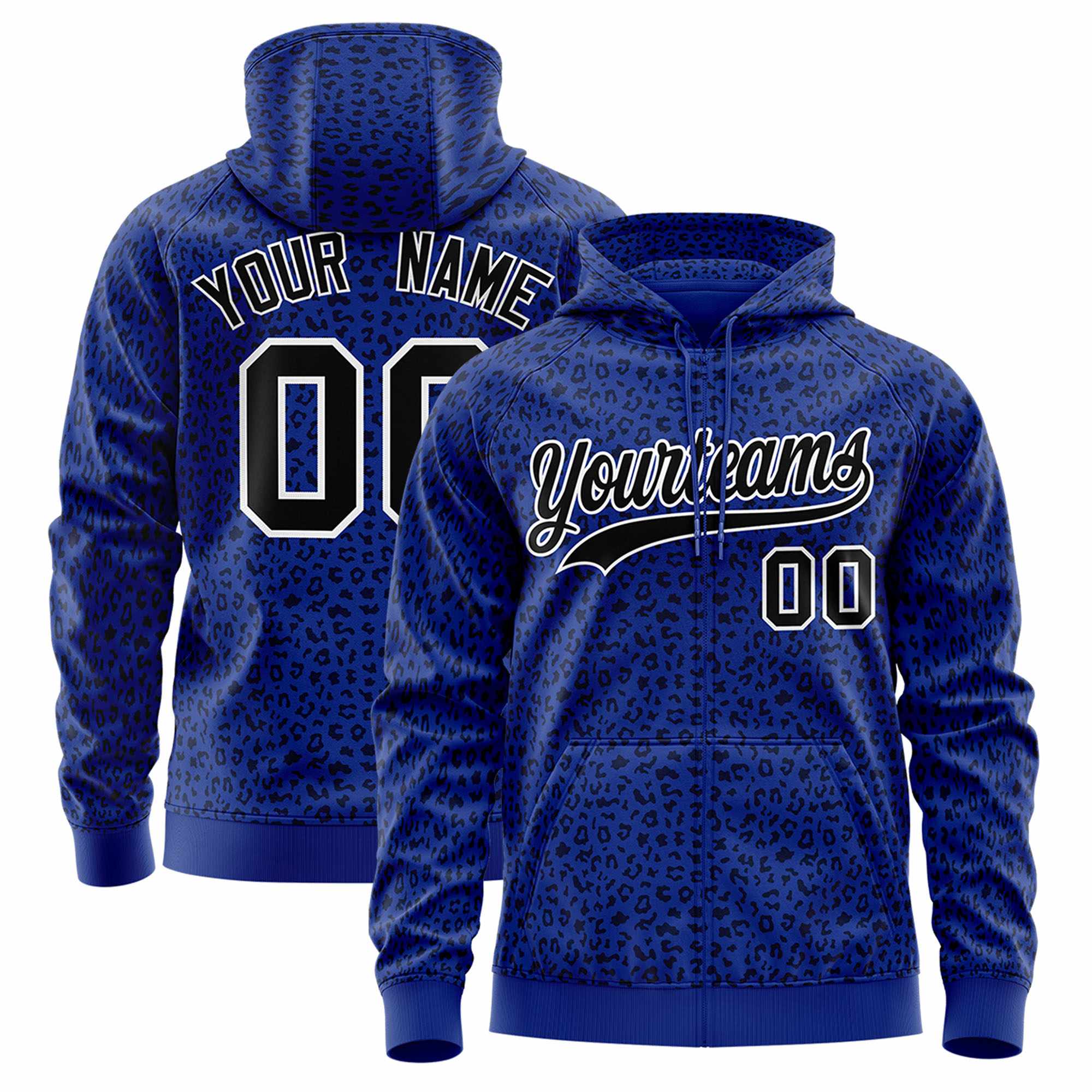 Custom Gold Royal Varsity Full-Zip Letterman Leopard Print Hoodie Jacket