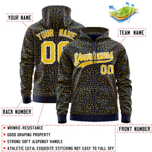 Custom Navy Gold Varsity Full-Zip Letterman Leopard Print Hoodie Jacket