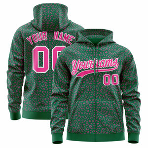 Custom Kelly Green Pink Varsity Full-Zip Letterman Leopard Print Hoodie Jacket