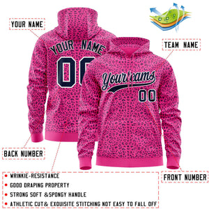 Custom Pink Navy Varsity Full-Zip Letterman Leopard Print Hoodie Jacket