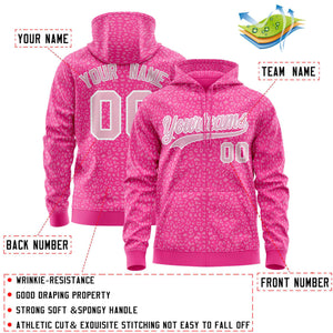 Custom Pink Light Pink Varsity Full-Zip Letterman Leopard Print Hoodie Jacket