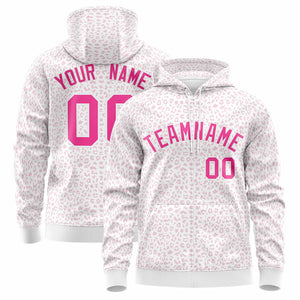 Custom White Pink Varsity Full-Zip Letterman Leopard Print Hoodie Jacket