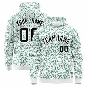 Custom White Kelly Green Varsity Full-Zip Letterman Leopard Print Hoodie Jacket