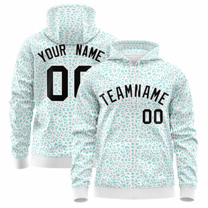 Custom White Bright Green Varsity Full-Zip Letterman Leopard Print Hoodie Jacket