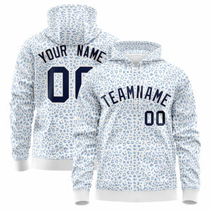 Custom White Light Blue Varsity Full-Zip Letterman Leopard Print Hoodie Jacket