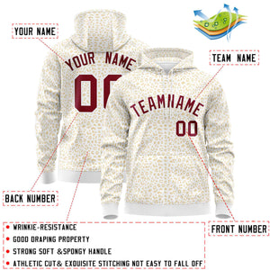 Custom White Khaki Varsity Full-Zip Letterman Leopard Print Hoodie Jacket