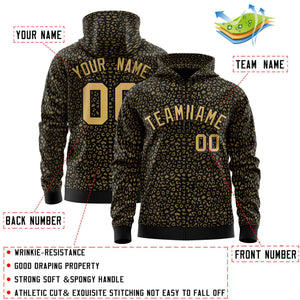 Custom Black Old Gold Varsity Full-Zip Letterman Leopard Print Hoodie Jacket