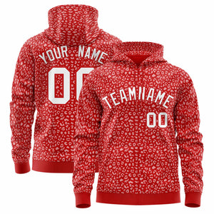 Custom Red White Varsity Full-Zip Letterman Leopard Print Hoodie Jacket