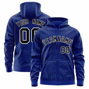 Custom Royal Black Varsity Full-Zip Letterman Leopard Print Hoodie Jacket