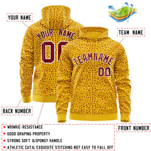 Custom Gold Crimson Varsity Full-Zip Letterman Leopard Print Hoodie Jacket