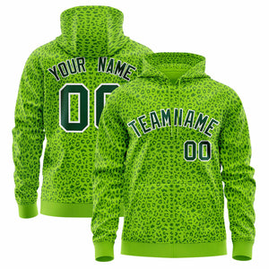 Custom White Neon Green Varsity Full-Zip Letterman Leopard Print Hoodie Jacket