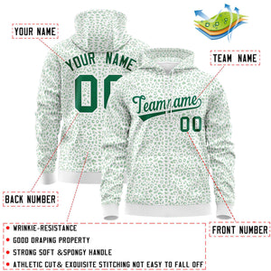 Custom White Kelly Green Varsity Full-Zip Letterman Leopard Print Hoodie Jacket