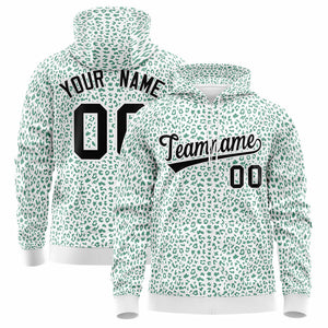 Custom White Kelly Green Varsity Full-Zip Letterman Leopard Print Hoodie Jacket