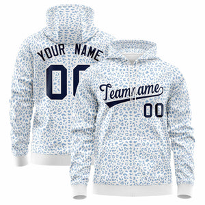 Custom White Light Blue Varsity Full-Zip Letterman Leopard Print Hoodie Jacket