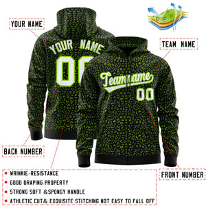 Custom Black Neon Green Varsity Full-Zip Letterman Leopard Print Hoodie Jacket