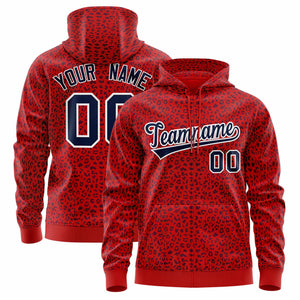 Custom Red Navy Varsity Full-Zip Letterman Leopard Print Hoodie Jacket