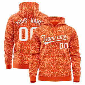 Custom Orange White Varsity Full-Zip Letterman Leopard Print Hoodie Jacket