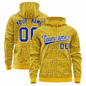 Custom Gold Royal Varsity Full-Zip Letterman Leopard Print Hoodie Jacket