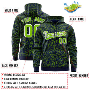 Custom Navy Neon Green Varsity Full-Zip Letterman Leopard Print Hoodie Jacket