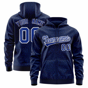 Custom Navy Royal Varsity Full-Zip Letterman Leopard Print Hoodie Jacket